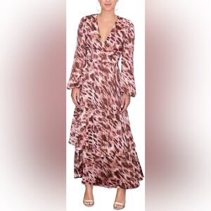 NWT RACHEL Rachel Roy Womens Pink Fatima Metallic Print Tiered Maxi Dress Size 2